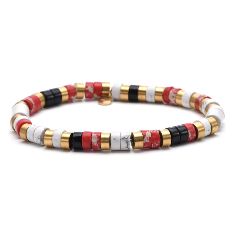Bracelet perles heishi  turquoise blanche agate noir jaspe rouge