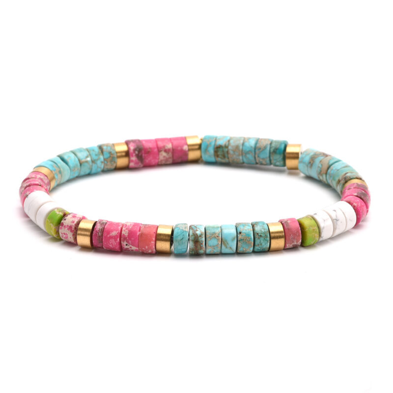 Bracelet perles heishi  turquoise blanche bleu jaspe rose