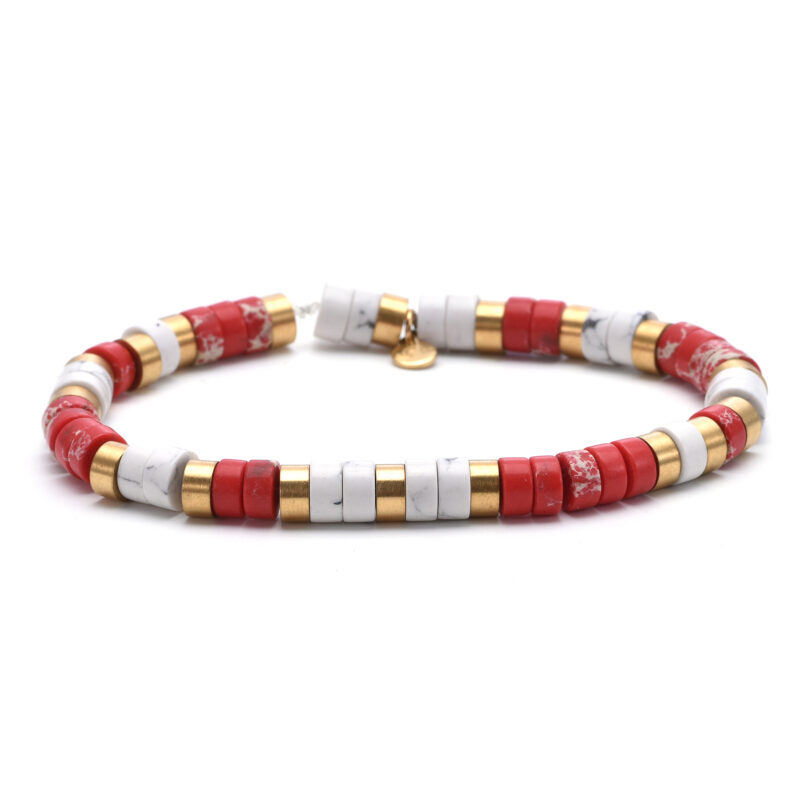 Bracelet perles heishi  turquoise blanche jaspe orange