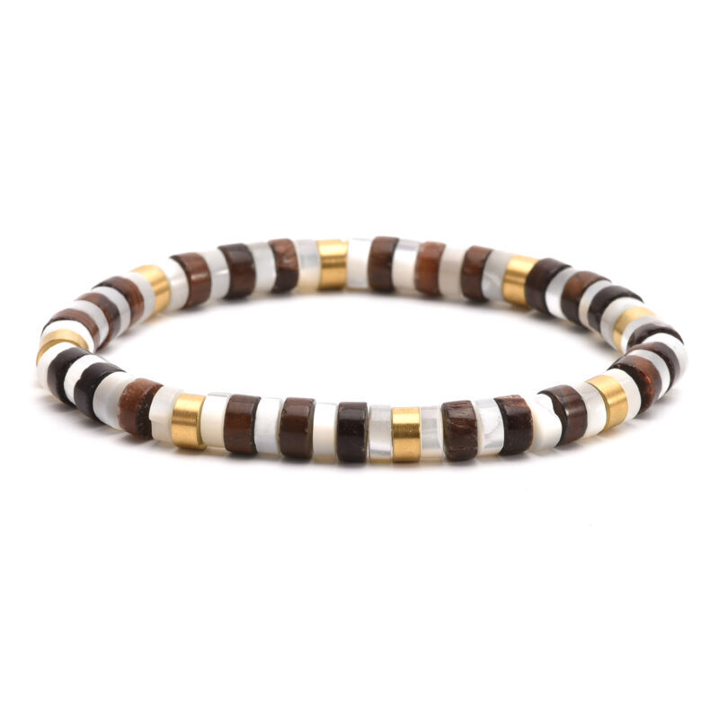 Bracelet perles heishi  turquoise blanche œil de tigre