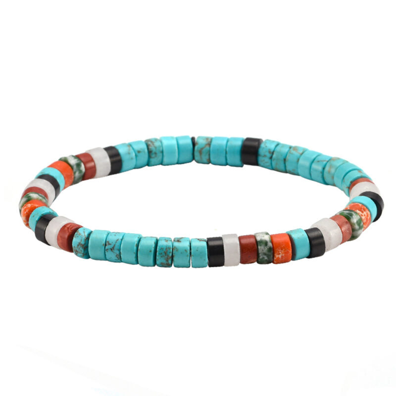 Bracelet perles heishi turquoise agate noire rouge blanche et verte