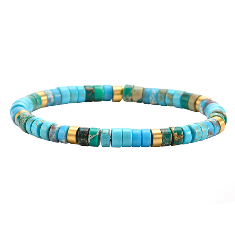 Bracelet perles heishi turquoise jaspe vert et bleu