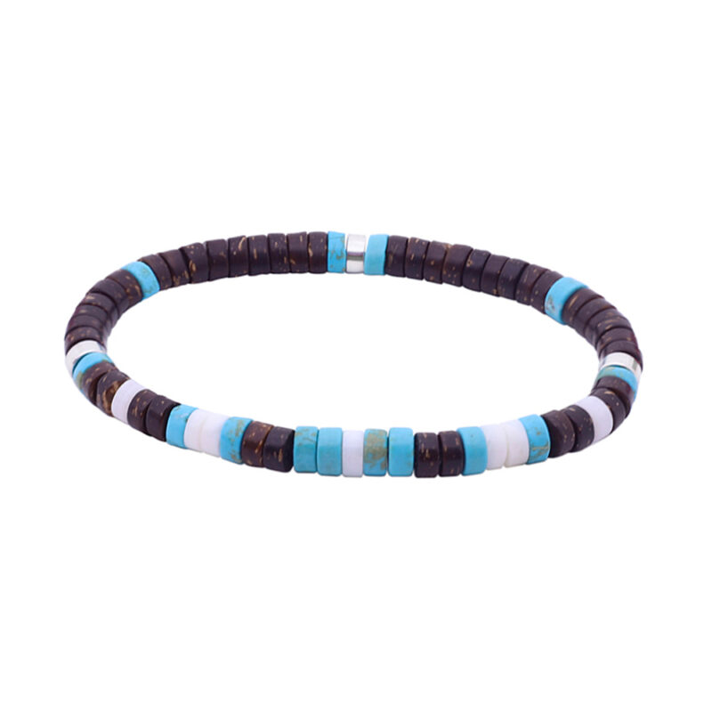 Bracelet perles heishi turquoise perles coco et coquillage