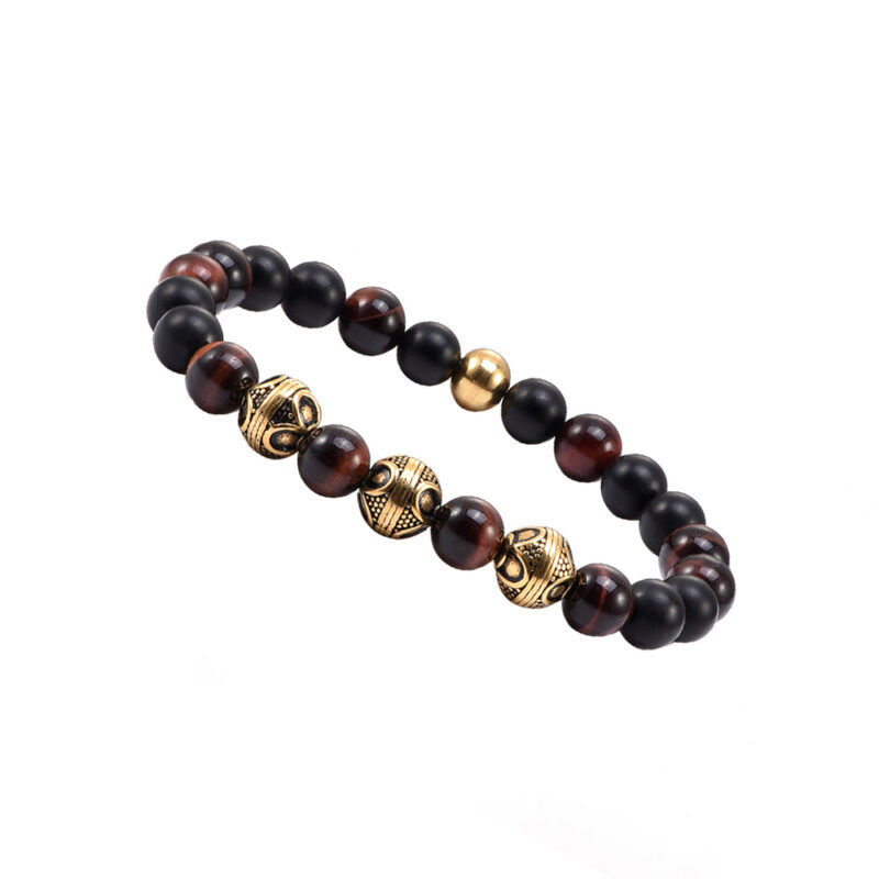 Bracelet perles pierres naturelles œil de tigre rouge doré