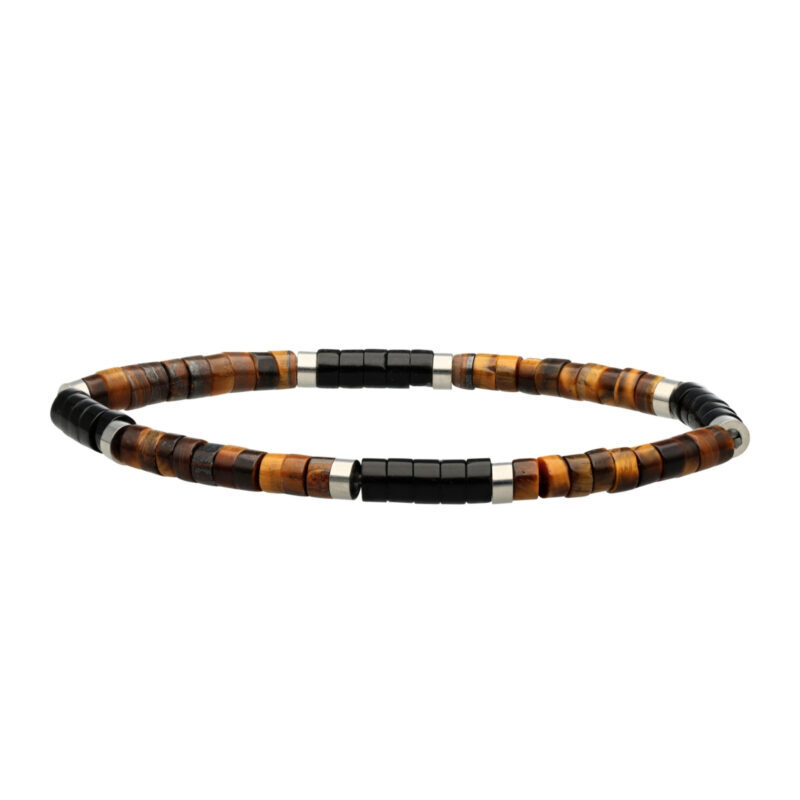 Bracelet pierres heishi 4 mm œil de tigre et agate noire