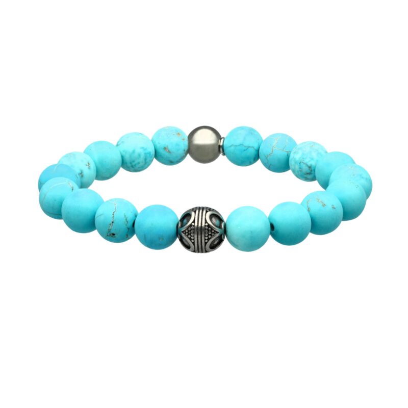 Bracelet acier pierres naturelles perles rondes turquoise
