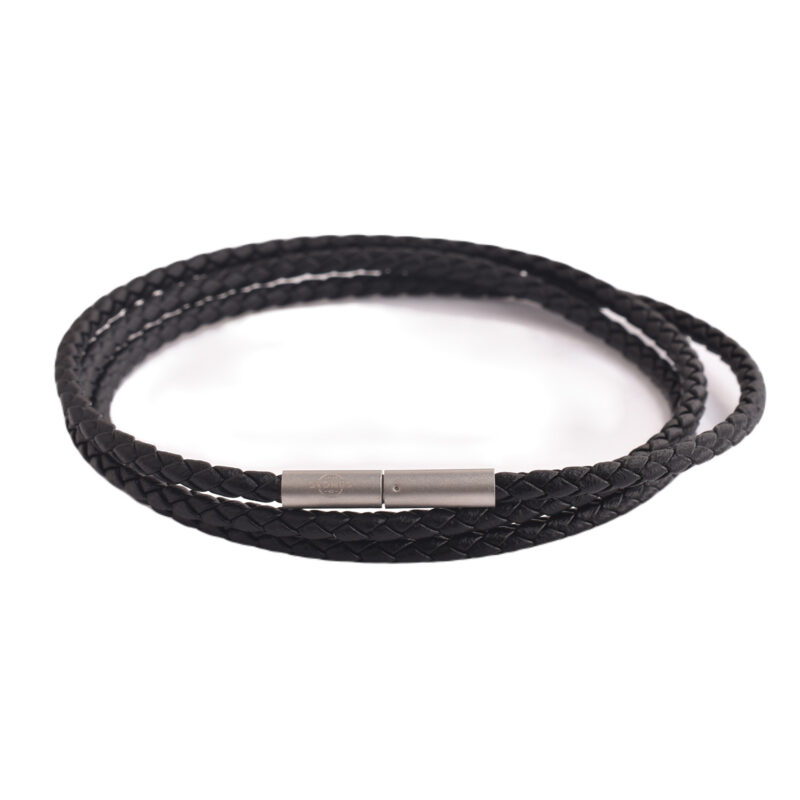 Bracelet triple tour corde cuir tressé noir