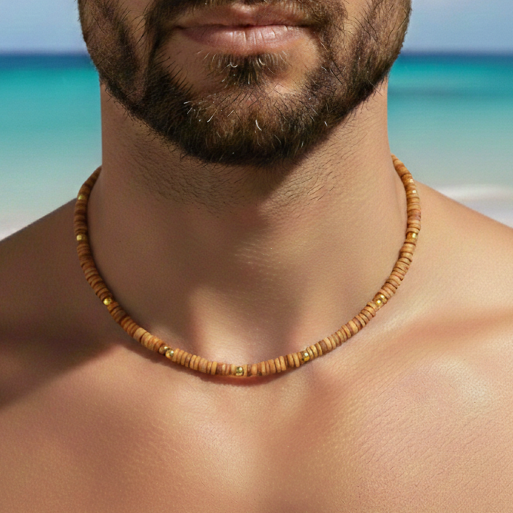 Alternative view of Collier perles heishi pierres naturelles serpeggiante