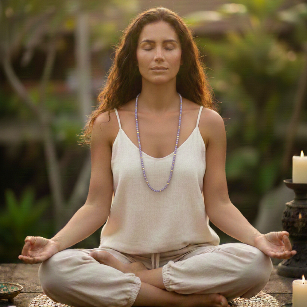 Sautoir chakra perles heishi améthyste