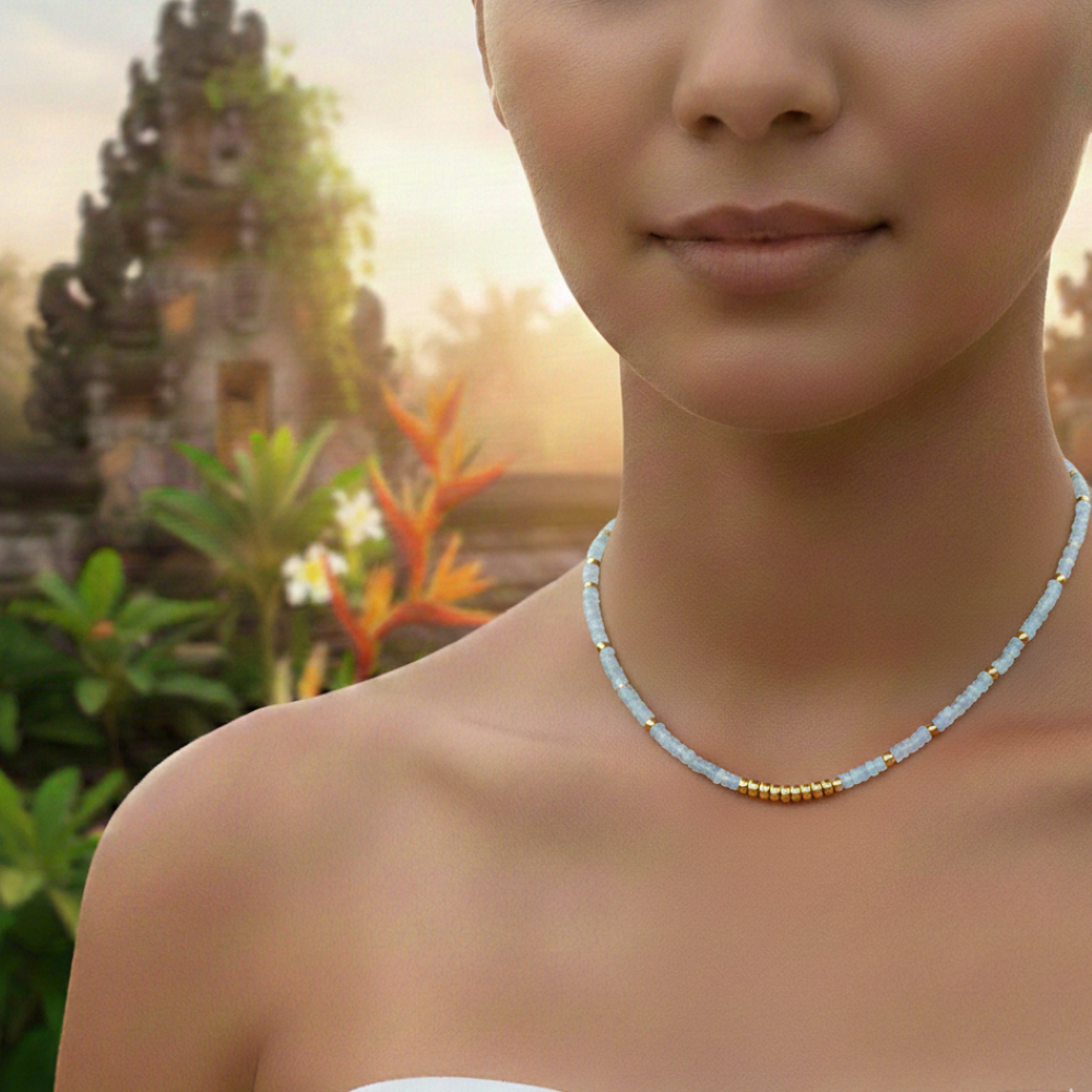 Alternative view of Collier perles heishi quartz bleu gili