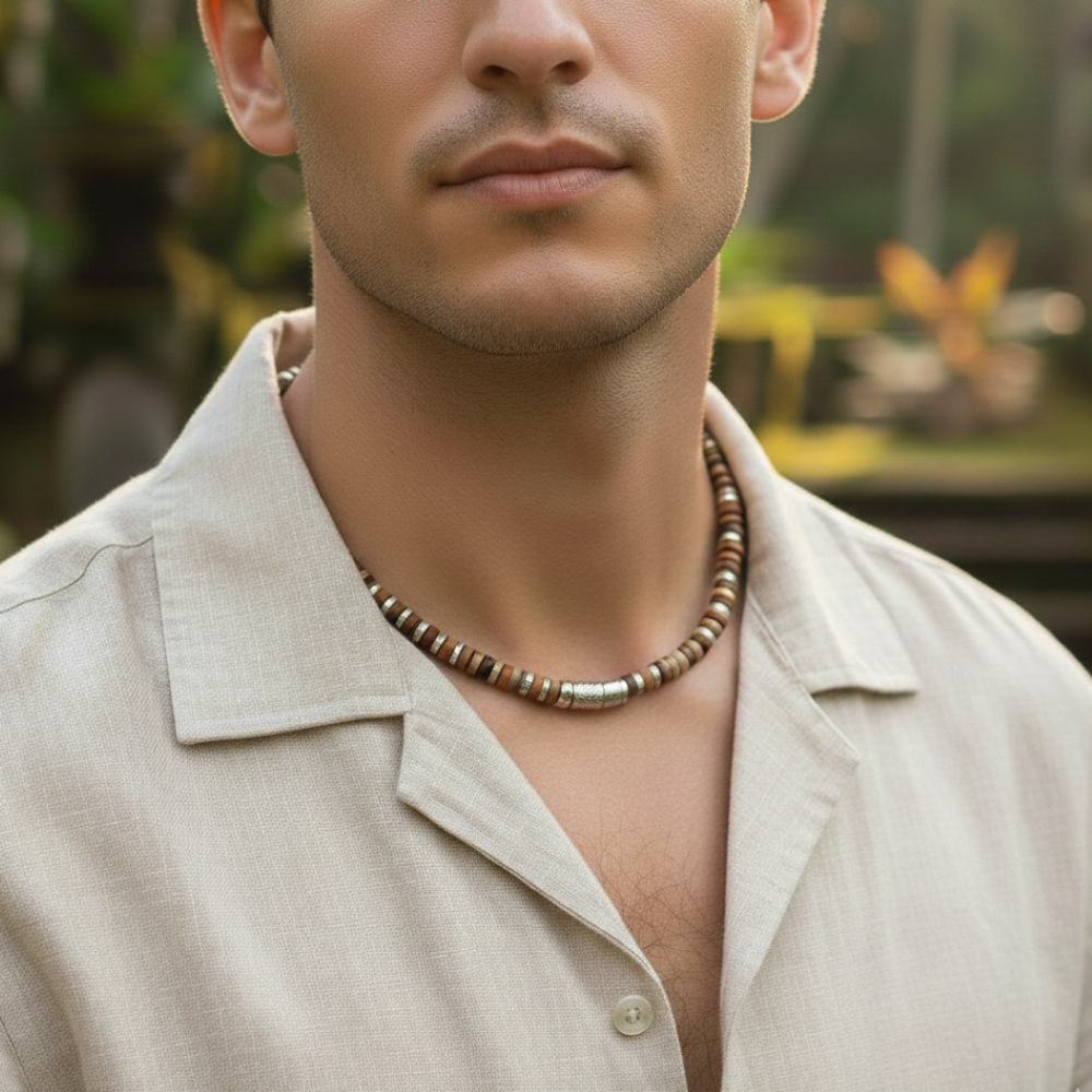 Alternative view of Collier 4mm perles heishi jaspe picasso bali