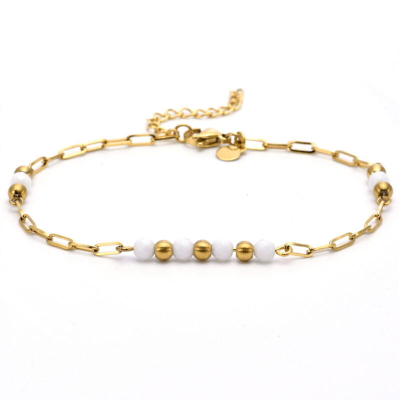 Chaîne de cheville chaine doré blanc et perle