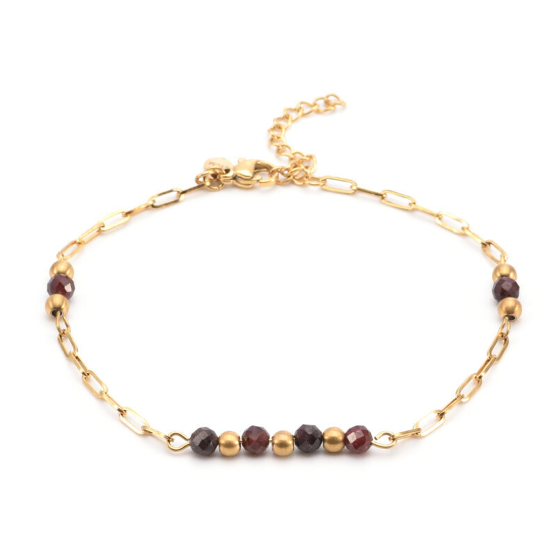 Chaîne de cheville chaine doré et onyx rouge