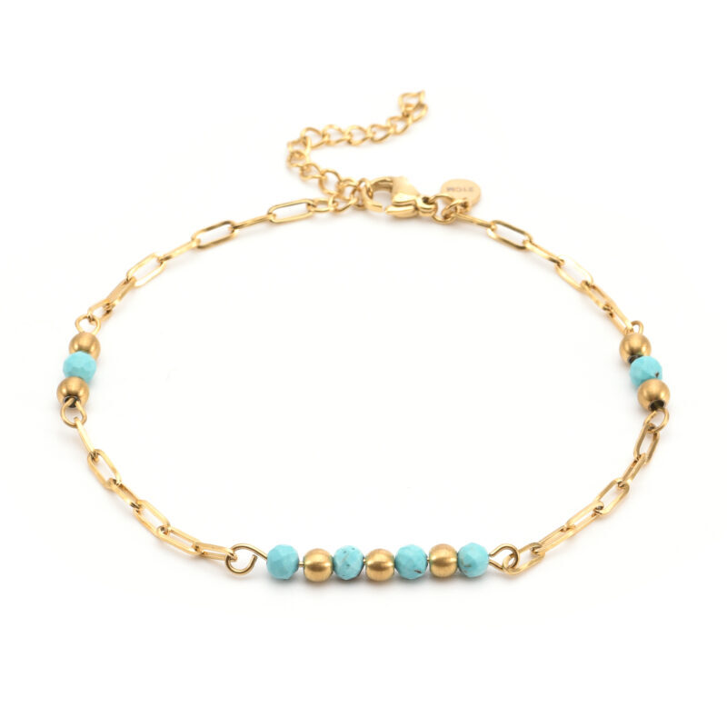 Chaîne de cheville chaine doré et turquoise