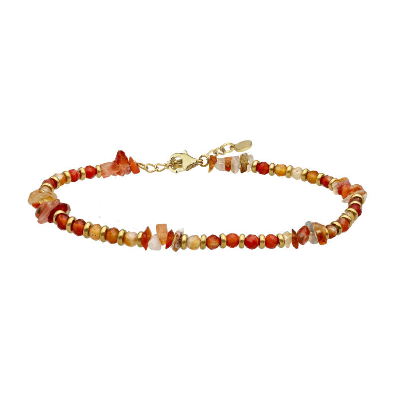 Chaîne de cheville doré et pierre onyx rouge