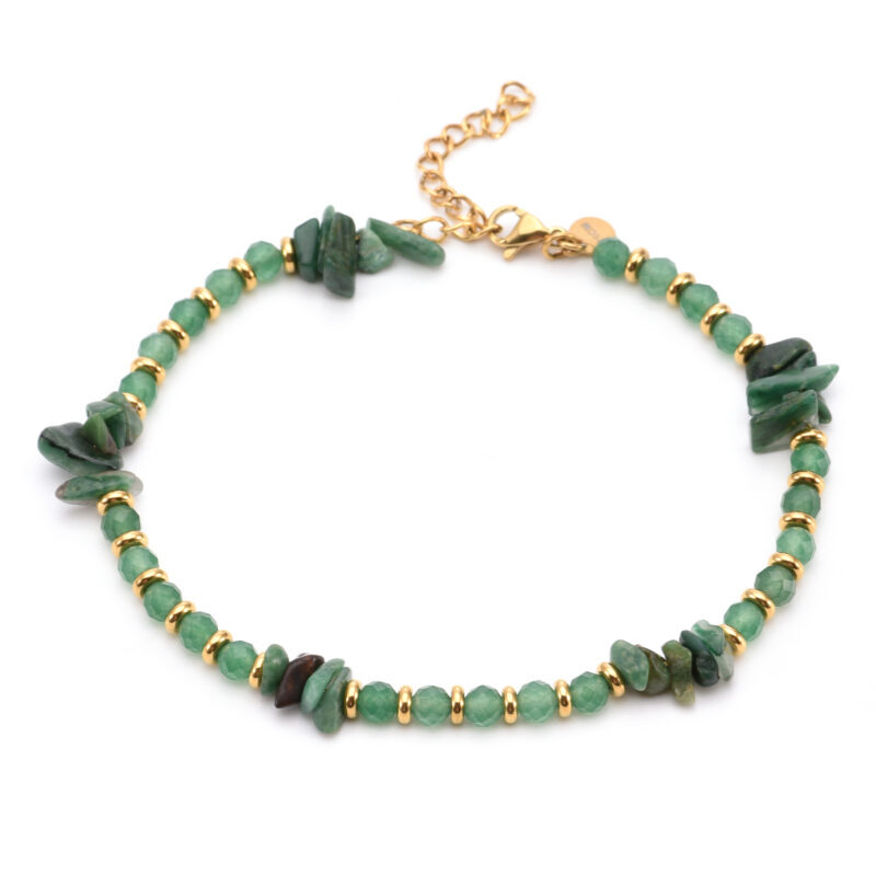 Chaîne de cheville doré et pierre onyx vert