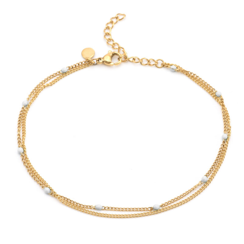 Chaîne de cheville double chaine doré et blanc
