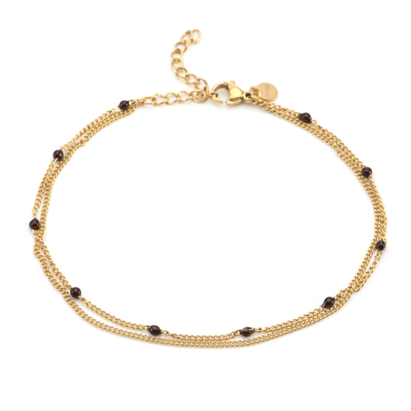 Chaîne de cheville double chaine doré et grenat