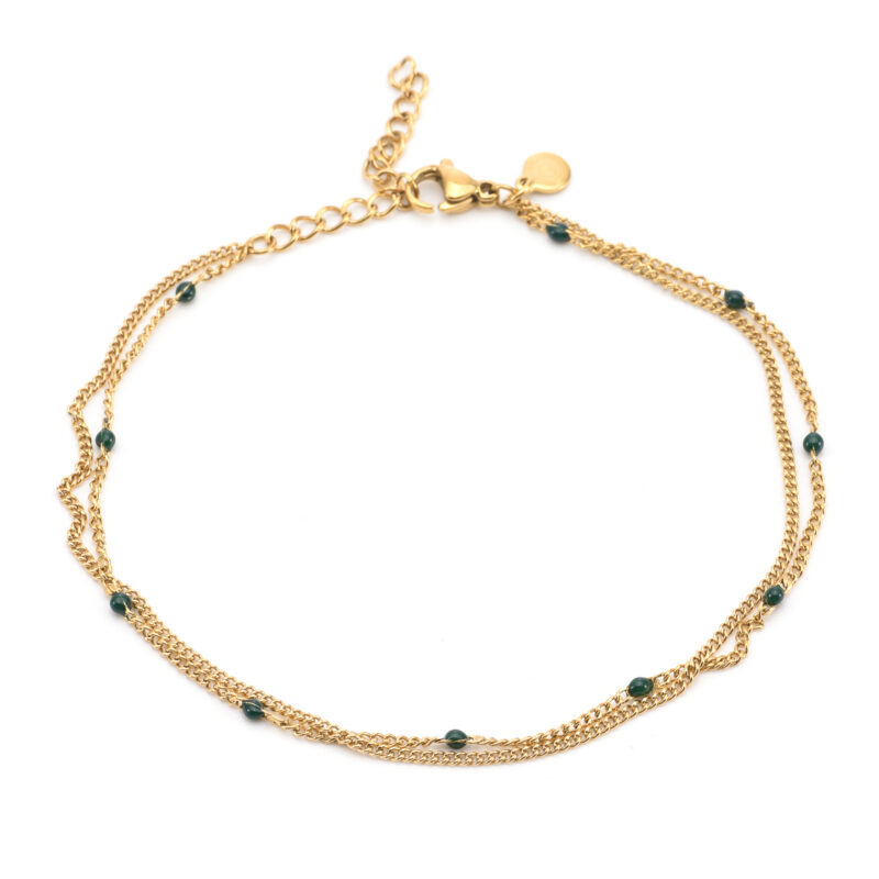 Chaîne de cheville double chaine doré et vert