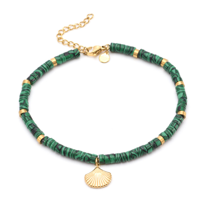 Chaîne de cheville perle heishi onyx vert