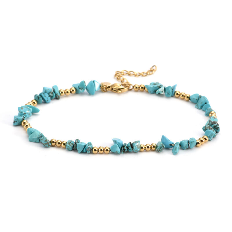 Chaîne de cheville perles de pierre naturelle chips turquoise perles dorées