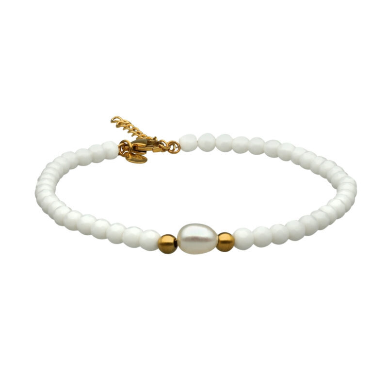 Chaîne de cheville perles doré et blanc