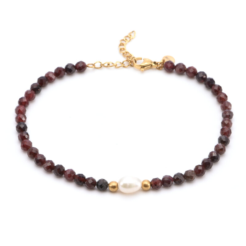 Chaîne de cheville perles doré et grenat