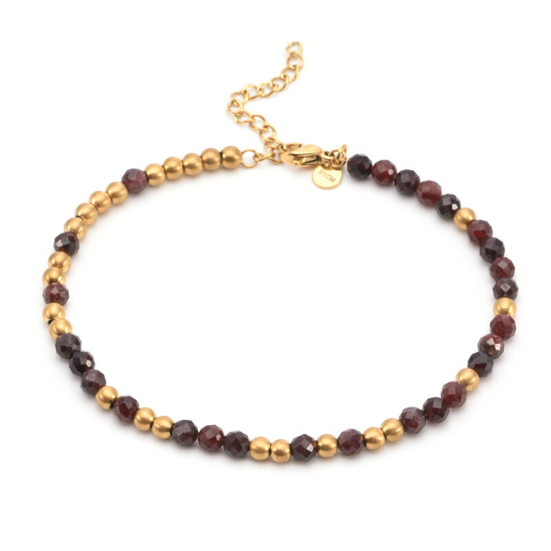 Chaîne de cheville perles doré et onyx rouge