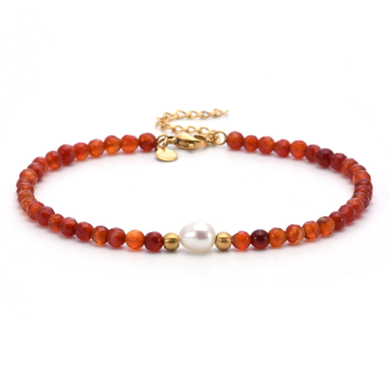 Chaîne de cheville perles doré et onyx rouge
