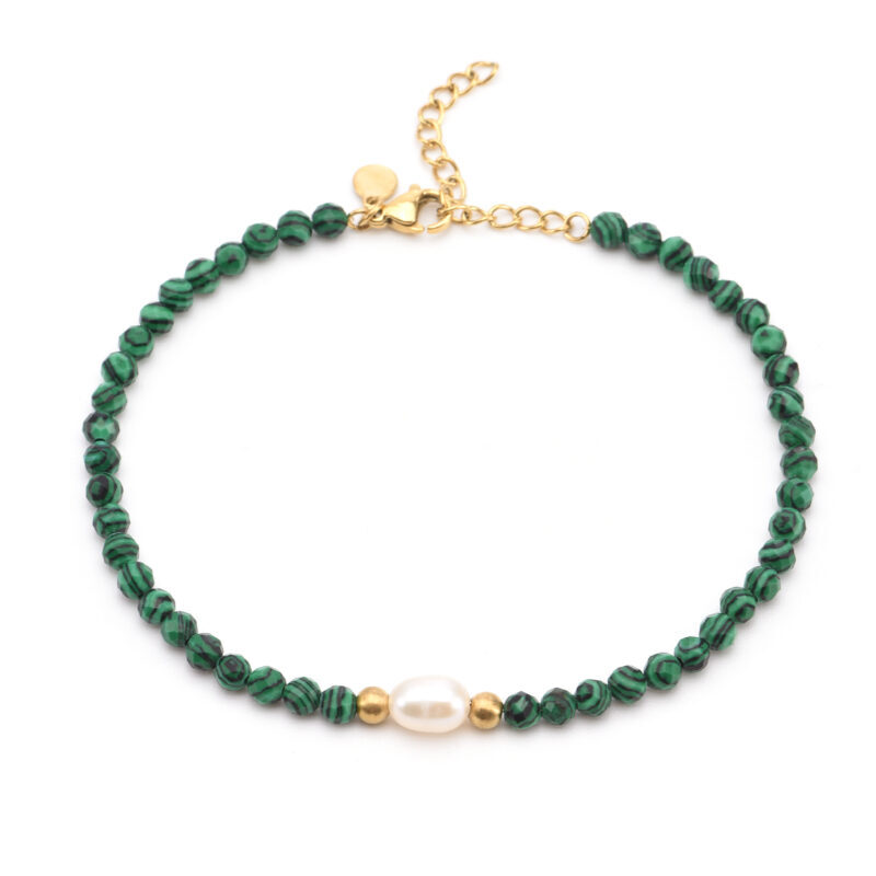 Chaîne de cheville perles doré et onyx vert