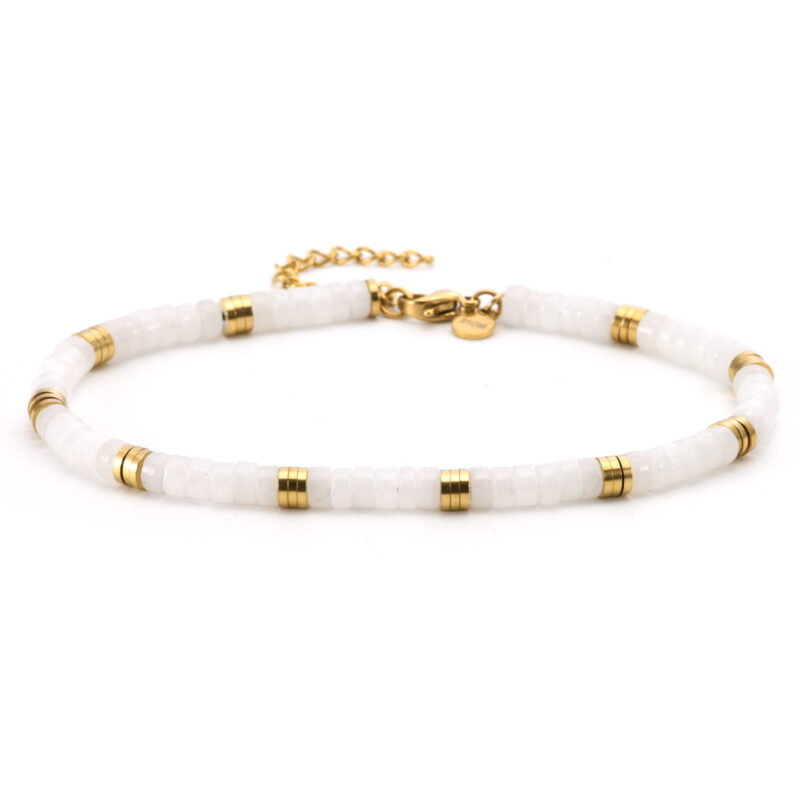 Chaîne de cheville perles dorée et blanc