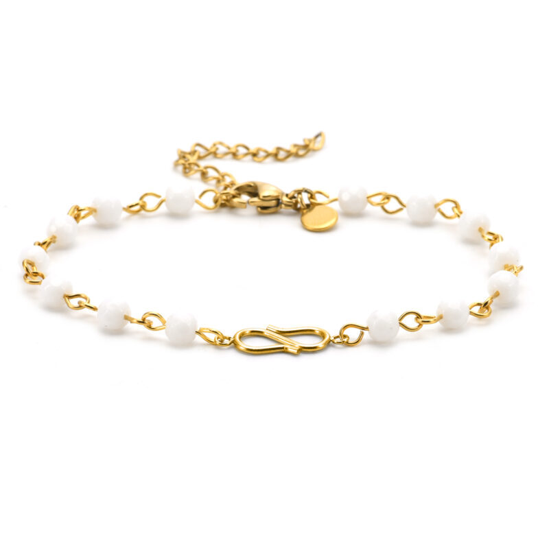 Chaîne de cheville perles dorée et blanc infini