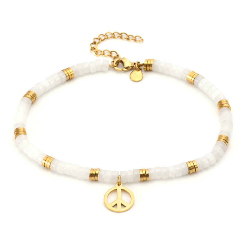 Chaîne de cheville perles dorée et blanc pieces and love