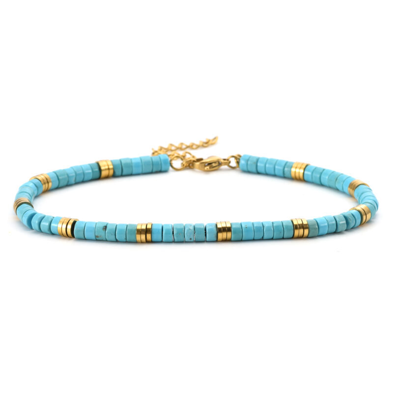 Chaîne de cheville perles dorée et turquoise