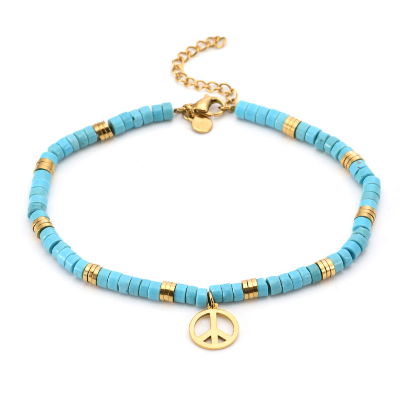 Chaîne de cheville perles dorée et turquoise pieces and love
