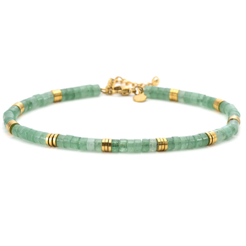 Chaîne de cheville perles dorée et vert
