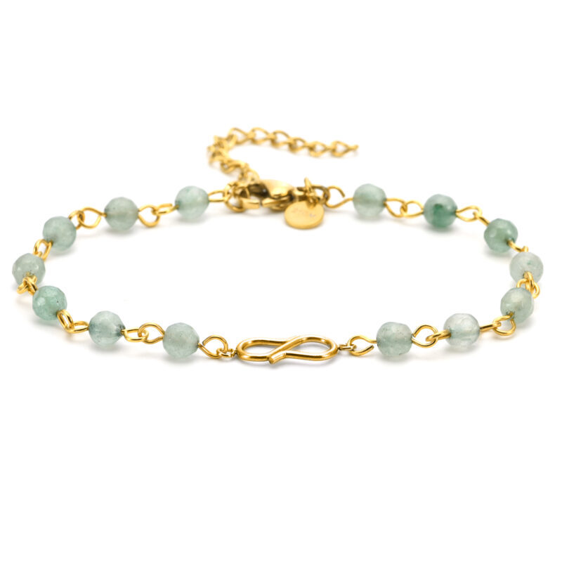 Chaîne de cheville perles dorée et vert infini