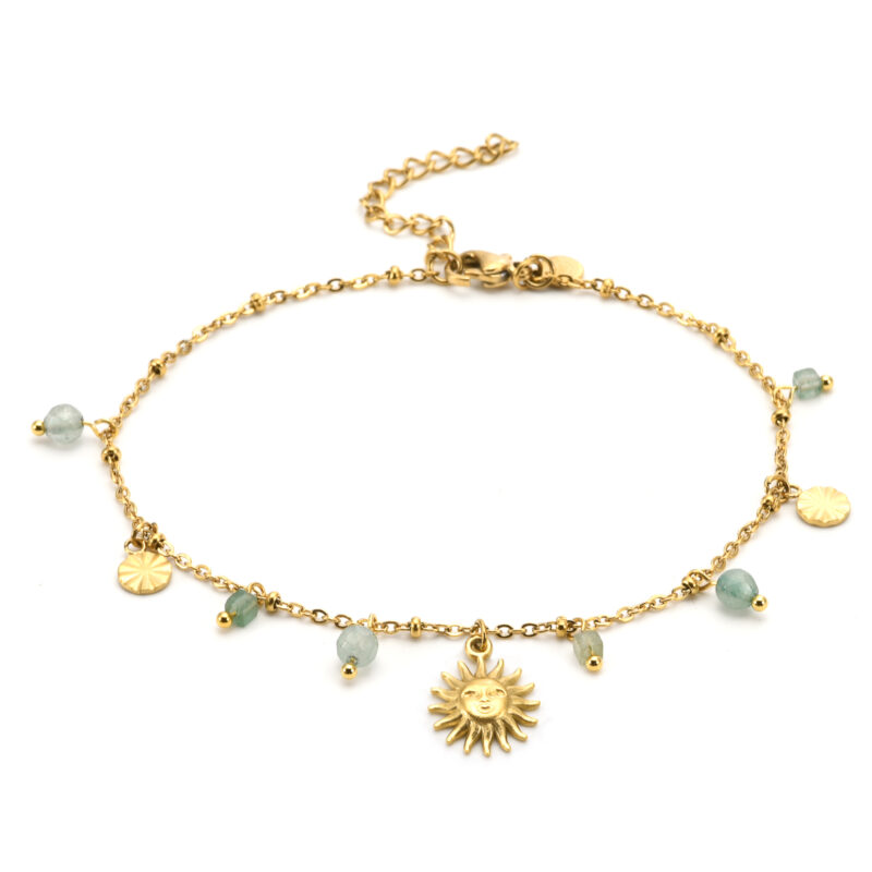 Chaîne de cheville perles dorée et vert soleil