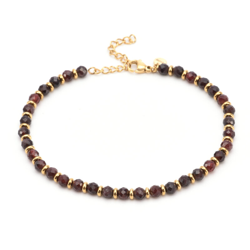 Chaîne de cheville perles pierres naturelles onyx rouge