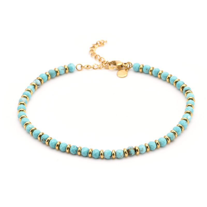 Chaîne de cheville perles pierres naturelles turquoise