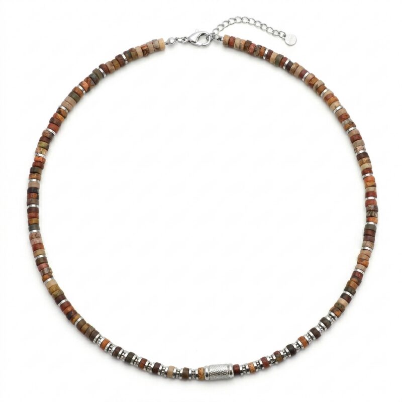 Collier 4mm perles heishi jaspe picasso bali