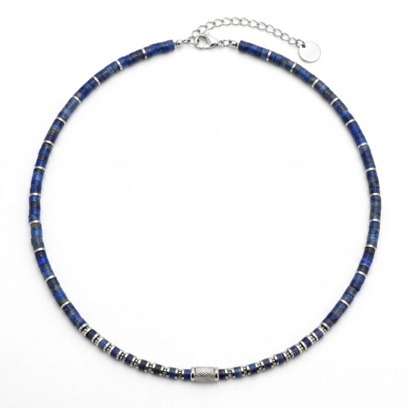 Collier 4mm perles heishi lapis bali