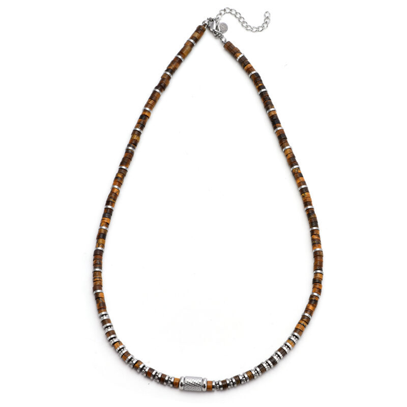 Collier 4mm perles heishi œil de tigre bali