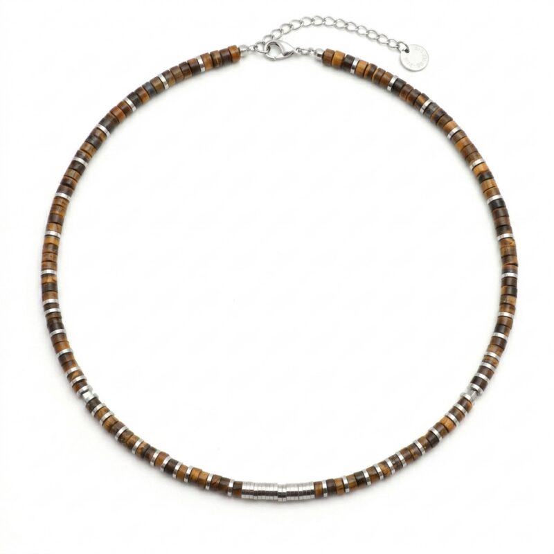 Collier 4mm perles heishi œil de tigre gili