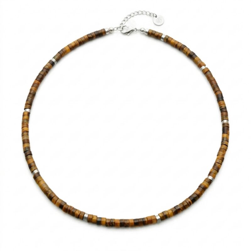 Collier chakra perles heishi oeil de tigre
