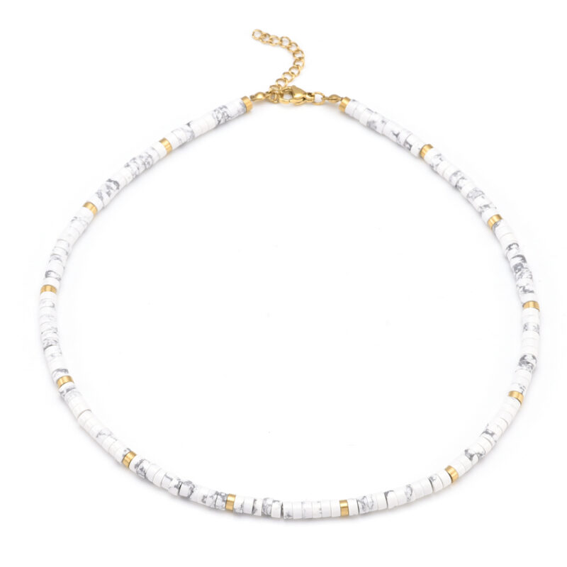 Collier perles heishi pierres naturelles turquoise blanche