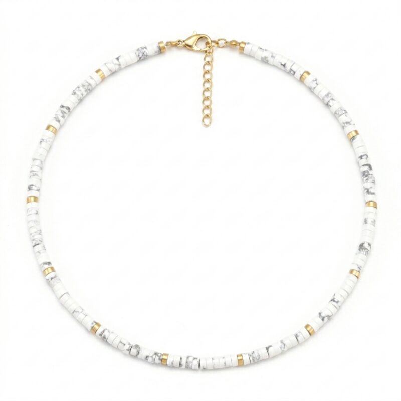 Collier perles heishi pierres naturelles turquoise blanche