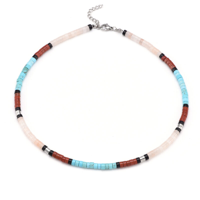 Collier perles heishi agate jaspe turquoise & quartz