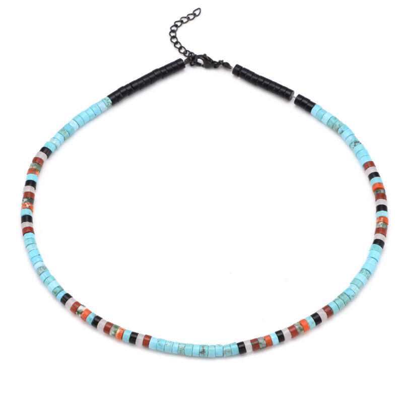 Collier perles heishi agate noir jaspe rouge turquoise jaspe blanc et vert
