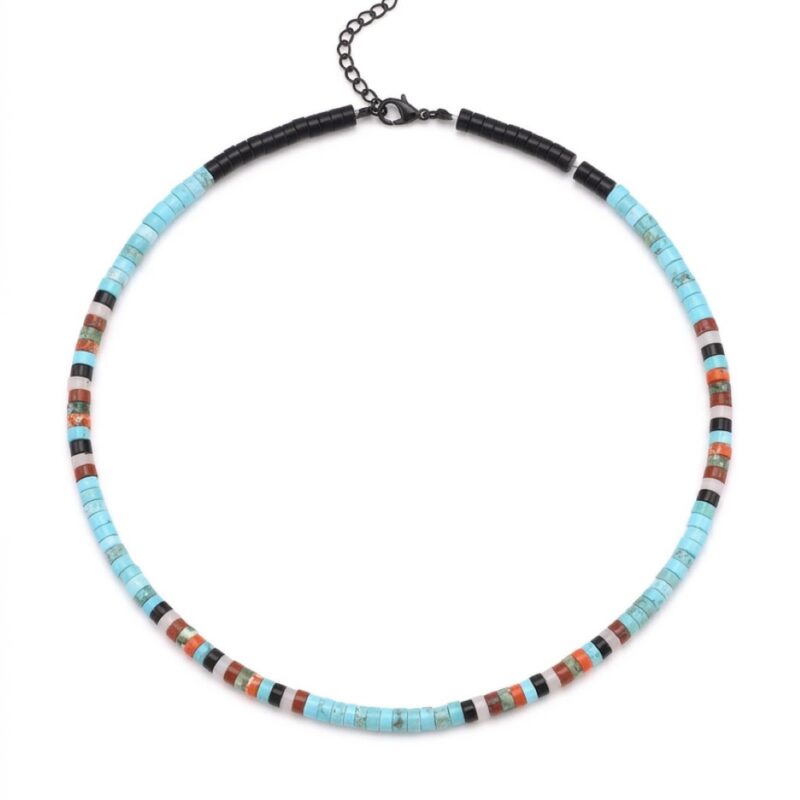 Collier perles heishi agate noir jaspe rouge turquoise jaspe blanc et vert